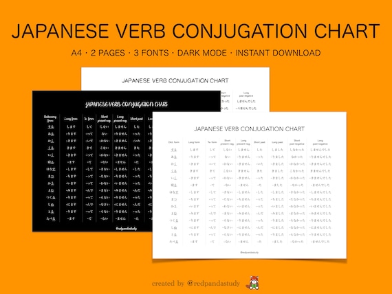 Verb Conjugation Chart For Japanese Language Learning Etsy 日本