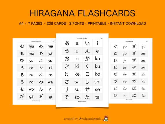 Hiragana Flashcards For Japanese Language Learning Printable Etsy Hong Kong