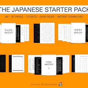 Japanese Starter Pack for language learning - Hiragana Katakana - Kanji Printable digital worksheet - Study and learn - Kanji - JLPT N5