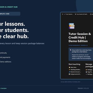 Tutor Session & Credit Hub Notion Template, Student Tracker and Lesson Planner