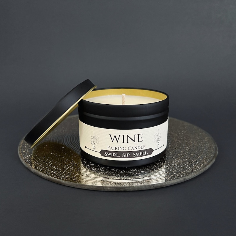 Black or Gold Tin Wine Gift Wine Pairing Candle Clean Burning Soy Wax
