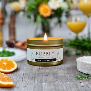Bubbly Pairing Candle, Champagne Gift, Prosecco Lover, Mimosa Candle, Brunch Gift, Gift for Her, Host Gift, Housewarming, 8oz Soy Wax Candle