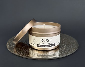 Rosé Pairing Candle, 8oz Soy Wax, Rosé All Day, Raspberry, Lemon, Rosé Wine Lover Gift, Rose Gold Tin, Wine Bar Decor, Gift for Her