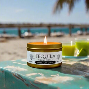 Tequila Pairing Candle, Tequila Lover Gift, Margarita Gift, 8oz Soy Wax, Stock the Bar Gift, Margarita Candle, Black or Gold Tin
