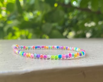 Neon Beaded Bracelet | Rainbow Beaded Bracelet | Colorful Beaded Bracelet | Fun Beaded Bracelet