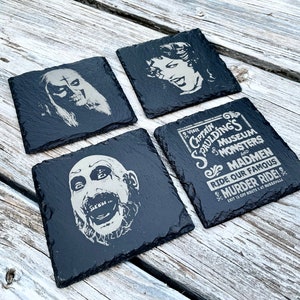 House of 1000 Corpses Slate Coaster Set  / Horror Movie Art / Captain Spaulding / Baby Firefly / Otis Firefly / Rob Zombie / Devils Rejects