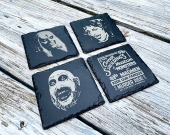 House of 1000 Corpses Slate Coaster Set  / Horror Movie Art / Captain Spaulding / Baby Firefly / Otis Firefly / Rob Zombie / Devils Rejects