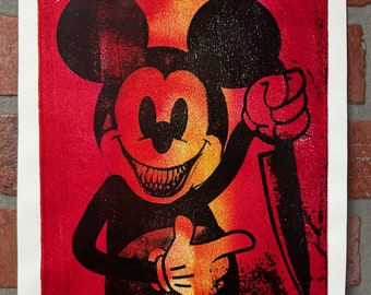 Steamboat Willie / Steamboat Killie - Gel Plate Mono Print / Horror Art / Pop Art / Original Art / Gelli / Gelplate Printing