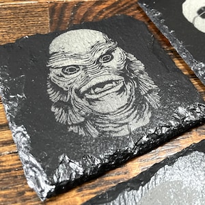 Classic Movie Monsters 2 Slate Coaster Set / Horror Movie Art / Wolfman / The Mummy / Creature From The Black Lagoon / Invisible Man / image 5