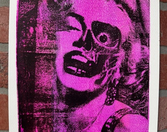 Marilyn Monroe / Dead Marilyn  - Gel Plate Mono Print / Horror Art / Pop Art / Original Art / Gelli / Gelplate Printing