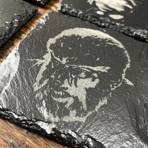 Classic Movie Monsters 2 Slate Coaster Set / Horror Movie Art / Wolfman / The Mummy / Creature From The Black Lagoon / Invisible Man / image 3