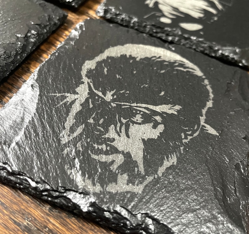 Classic Movie Monsters 2 Slate Coaster Set / Horror Movie Art / Wolfman / The Mummy / Creature From The Black Lagoon / Invisible Man / image 3