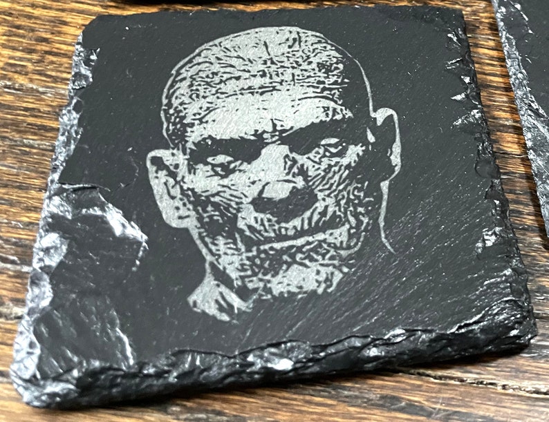 Classic Movie Monsters 2 Slate Coaster Set / Horror Movie Art / Wolfman / The Mummy / Creature From The Black Lagoon / Invisible Man / image 2