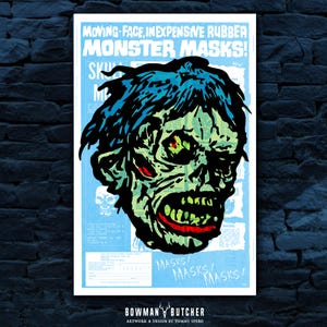 Shock Monster Art Print / Horror Halloween Mask / Topstone / Vintage Horror