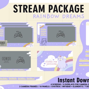 Twitch Rainbow Dreams Stream Bundle | Customizable Kawaii Stream Package |  cute Animals | Cute Aesthetic | VTuber | Stream Setup