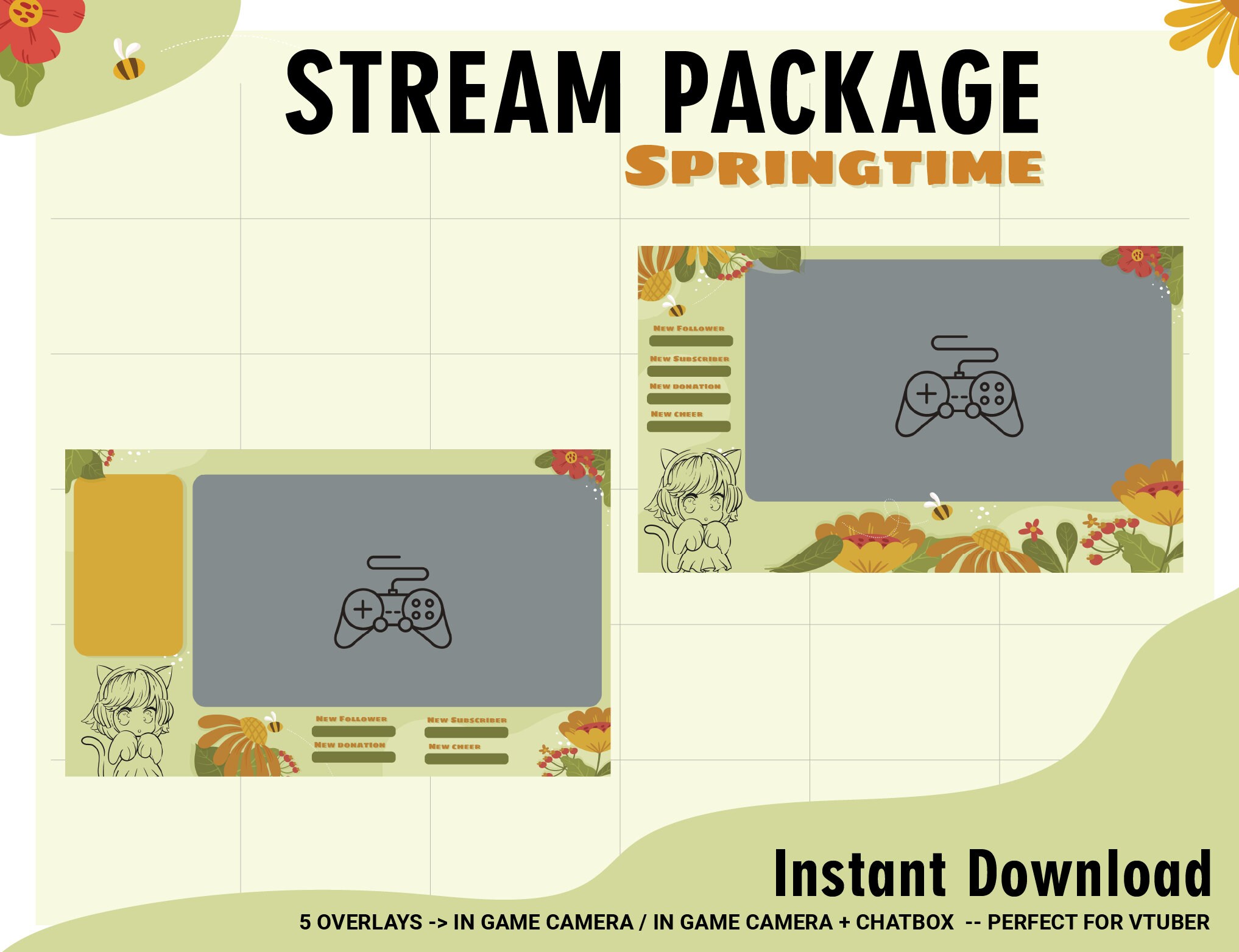 Spring Twitch Overlay Package Customizable Flower Stream Package Sommer ...
