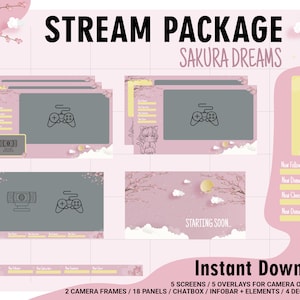 Sakura Dreams Twitch Overlay Package | Customizable Stream Package | Cherry Blossom Overlay Set | Cute Aesthetic | Stream Setup