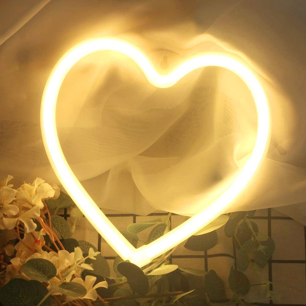 White Heart Led Neon Sign Heart Neon Sign White Neon Wall Etsy