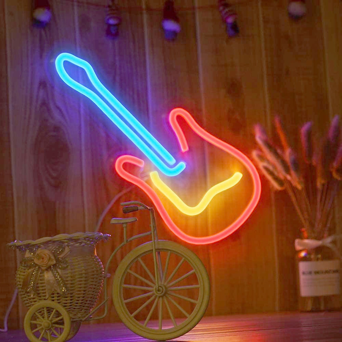 Red Guitar Led Neon Sign Guitar Neon Sign Red Neon Wall Etsy