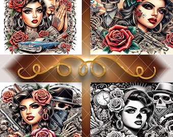 4-20 Oz Skinny Tumbler Wraps • Chicano Art Collage  • Ai Images/ Digital Art • Png Files