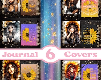 Bündel von 6 Sonnenblumen Mädchen's Journal Cover • Druckbare Planer Cover • Journal Cover Sublimation, "8,5 x 11" Png Dateien