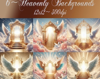 6 ~ Himmlische Hintergründe | Erinnerungshintergründe | Himmelstor | PNG-Bundle | Digitaler Download
