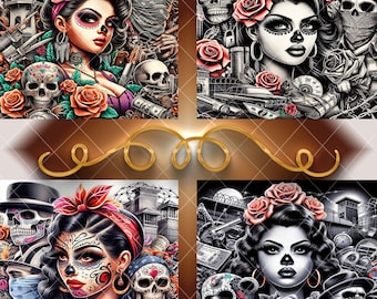 4-20 Oz Skinny Tumbler Wraps • Chicano Art Collage  • Ai Images/ Digital Art • Png Files