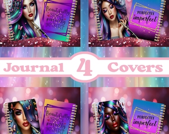 4-Mädchen mit buntem metallischem Haar | Printable Planer Cover| Journal Notizbuch | Journal Cover Sublimation - "8,5x11" Png-Dateien