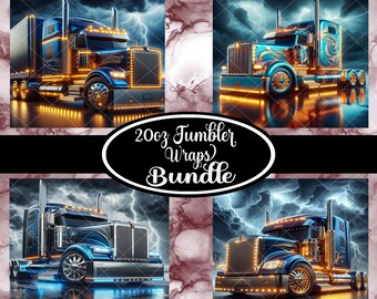 4 Blau Semi Truck Tumbler Wraps | 20 Unzen Skinny Straight Tumbler Wraps ~ Sublimationsdesign | Ai Bilder | PNG-Dateien | NUR digitale Downloads!