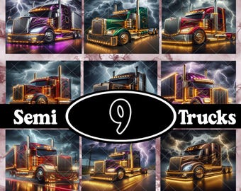 9-Semi Truck Tumbler Wraps | 20 Unzen Skinny Straight Tumbler Wraps ~ Sublimationsentwürfe | Ai Bilder | PNG-Dateien | NUR digitale Downloads!