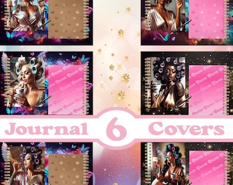 Bündel von 6-Schöne Frauen mit Lockenwicklern Journal Cover • Druckbare Planer Cover • Journal Cover Sublimation, "8,5 x 11" Png-Dateien