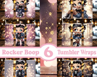 6-20 oz Skinny Tumbler Wrap • Rocker Boop Girl • Digitale Kunst / Ai Bild • Sublimationsdesign • PNG Datei