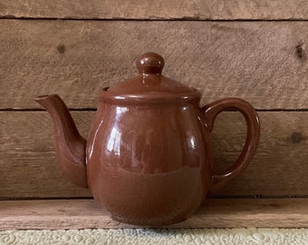 Vintage Teapot Brown Redware 19th Century Unmarked, Vintage Tea Pot with Lid, Colonial Decor, Hearth, Rare Red Ware, Kitchen Hearth Decor