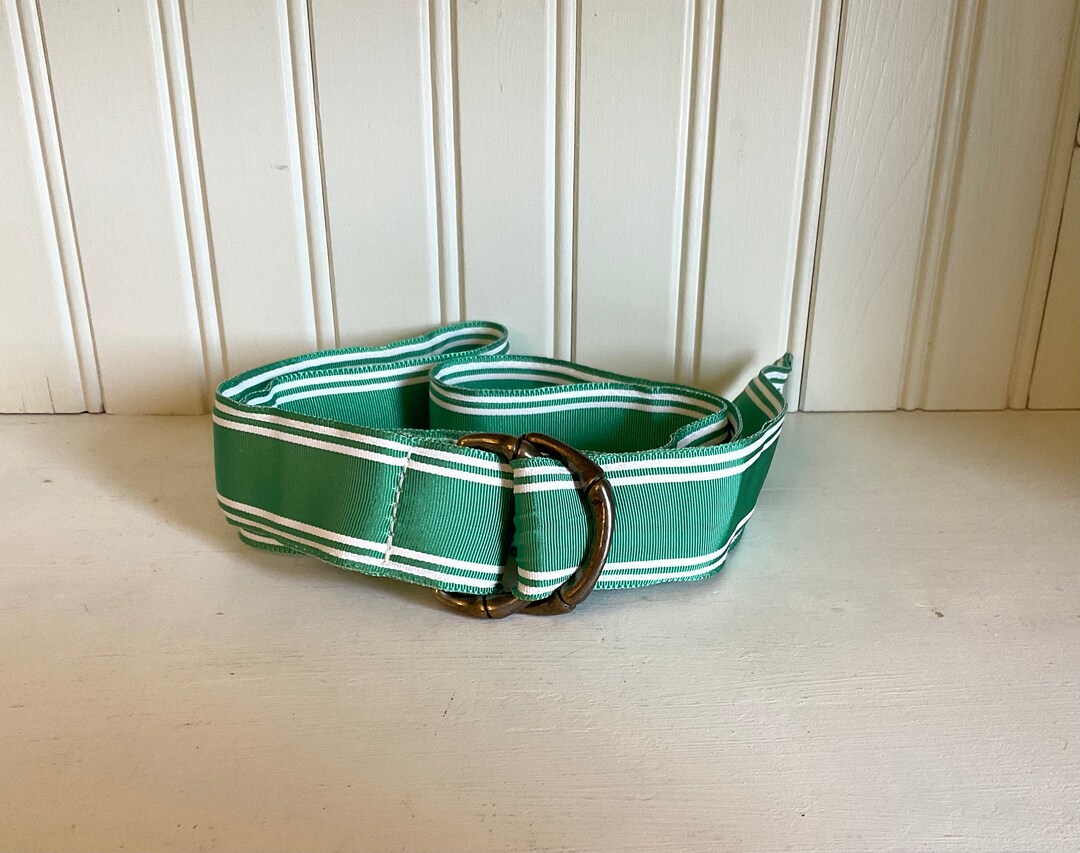 Vintage J Crew Belt Green Ribbon Belt W Brass Buckle Faux Etsy