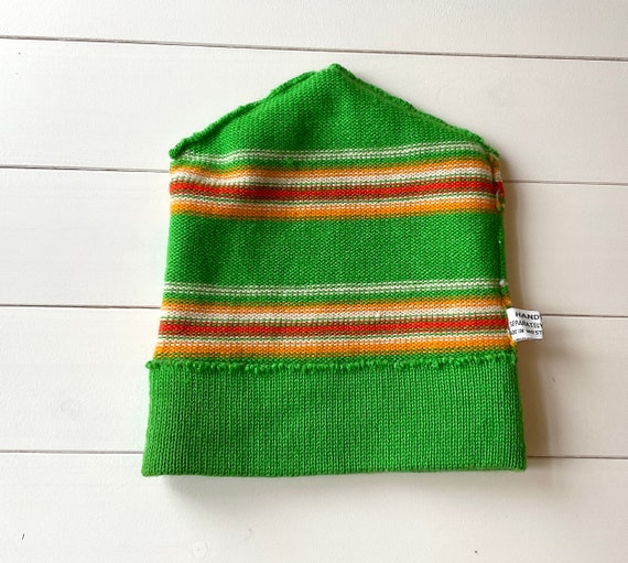 Vintage Wool Ski Hat West Germany, Lime Green Yel… - image 8