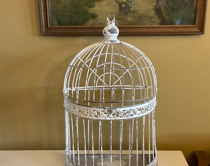 Curated visual reference: Fresh Look at Vintage Bird Cage Wall Decor Half Lune Metal Ornate White
