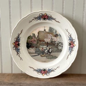 Antique Sarreguemines Plate France Loux, Obernai Faienceries Handpainted Dinner Plate, Stamped Signed, Old World Village Horse, Wall Decor