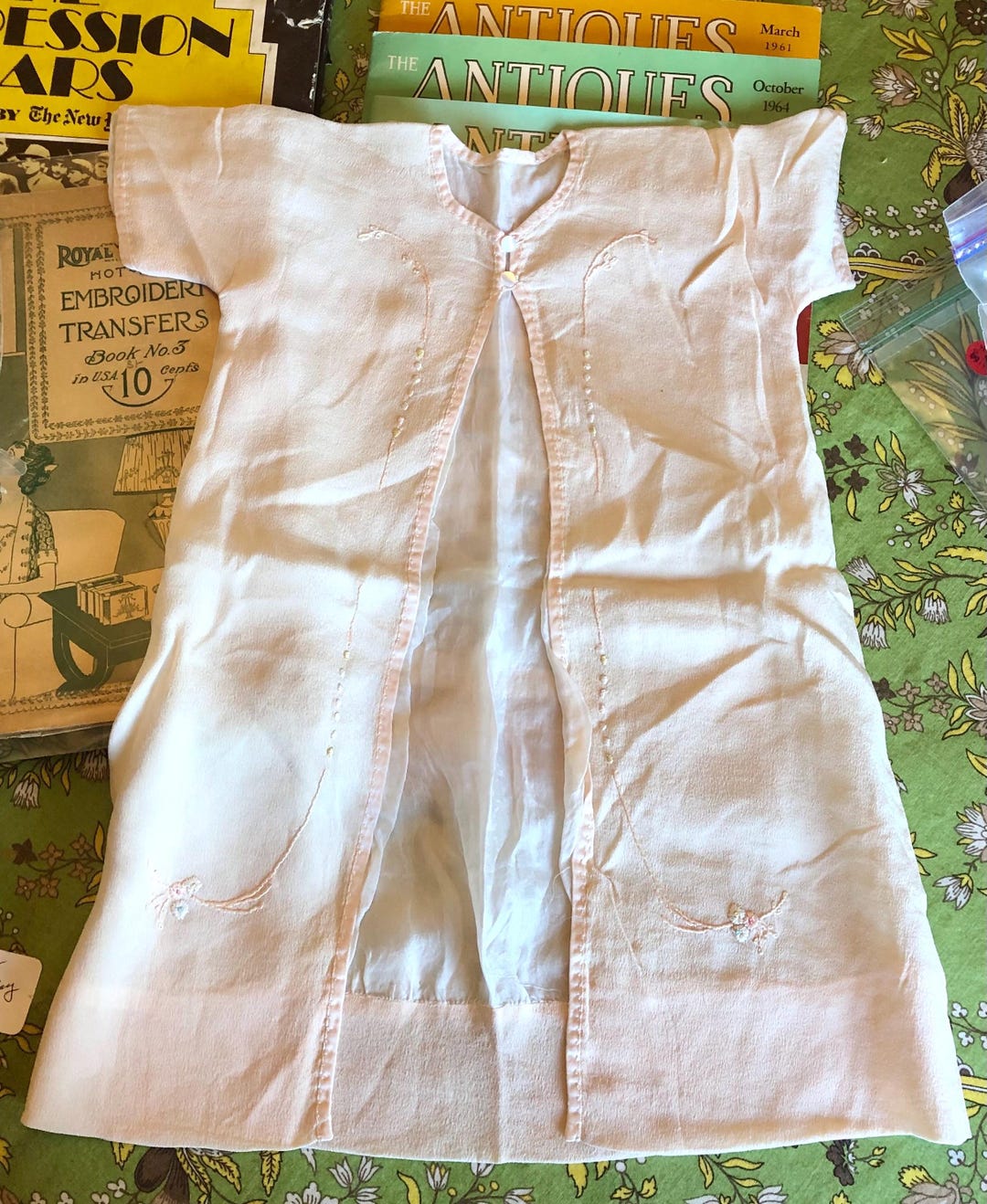 Antique Infant Robe, Newborn Dressing Gown Hand-tailored, Pastel Peach ...