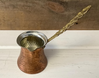 Vintage Hammered Copper Turkish Coffee Pot Pourer Cesve, Brass Handle, Ibrik Pourer Cesve, Coffee Warmer Pot, Butter or Chocolate Melting