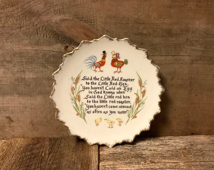 Vintage Little Red Hen Plate Tongueincheek Marriage Saying, Husband Wife Rooster Hen