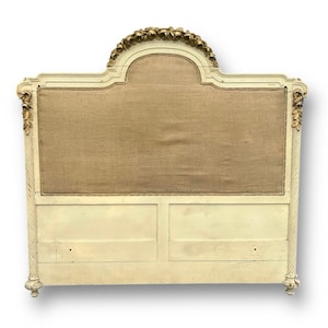 Vintage Shabby Chic Queen Upholstered Painted Headboard Gold Cottage Rosettes