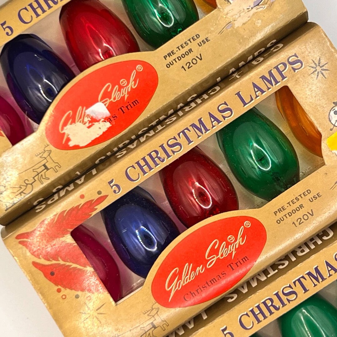 3 Sets Vintage Golden Sleigh C9 Multicolor Christmas Light Bulbs 15 ...
