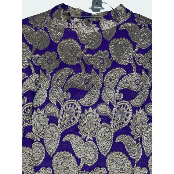 Vintage 70s Purple Gold Brocade MIni Dress Metall… - image 2