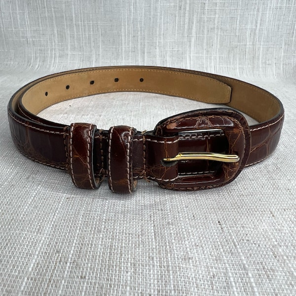 Vintage Nordstrom Size Medium Brown Genuine Leather Calfskin Belt Made in Italy