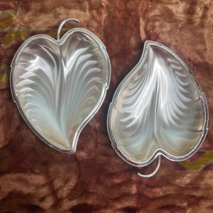 Vintage 50s Pair of  HKE Hans Knabel Esslingen Silver Plate Footed Leaf Candy Dishes West Germany, Nut Candy Trinket Dish, Silverplate