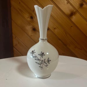 Vintage Lenox Kingsley Bud Vase Teal Floral Platinum Trim Porcelain Mid Century