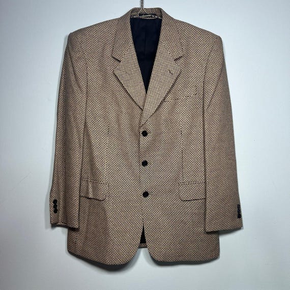Vintage Lanerossi Mens Size 40R Black Tan Basketweave Wool Silk 