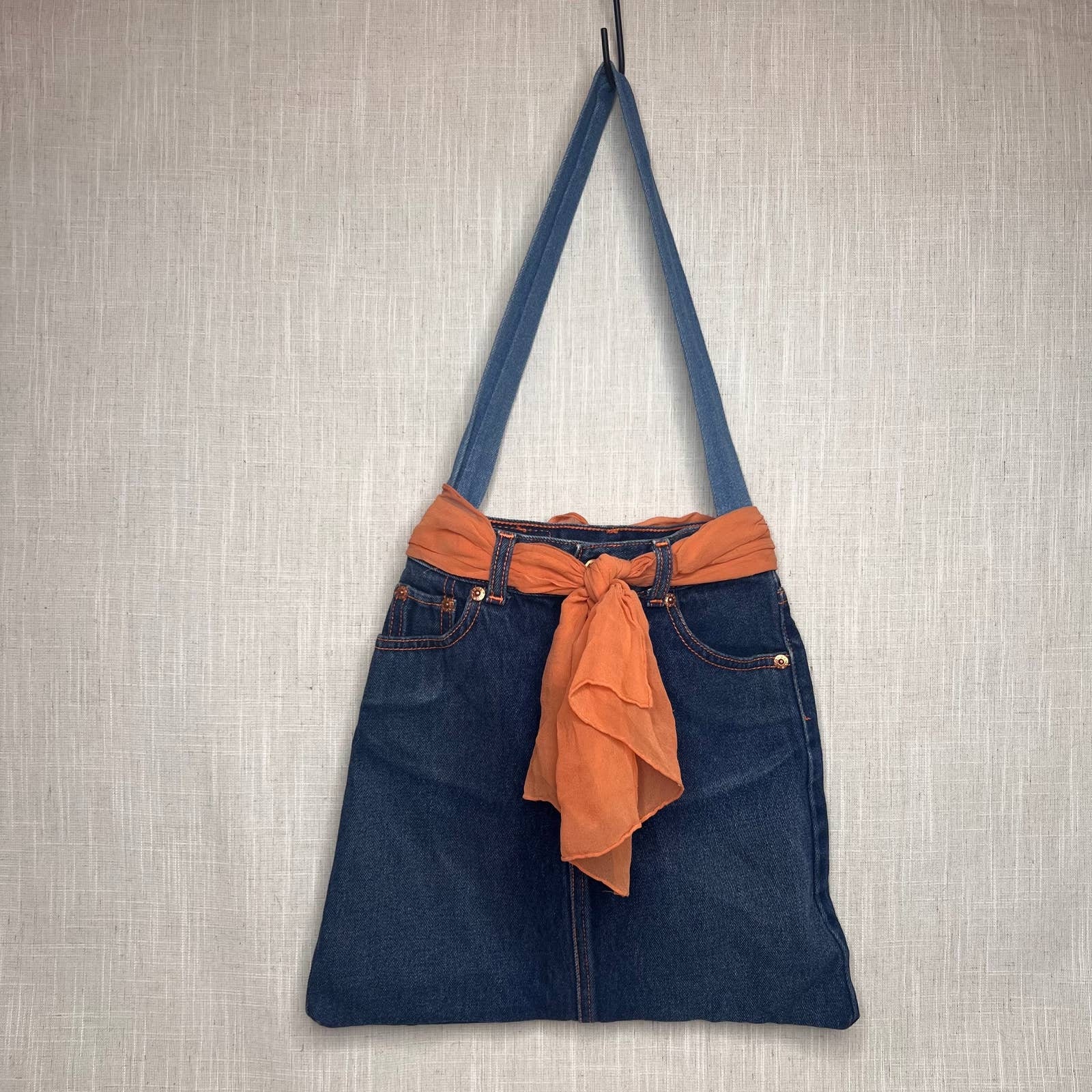 Vintage 70s Levis Handmade Tote Shoulder Bucket Bag Upcycled Jeans