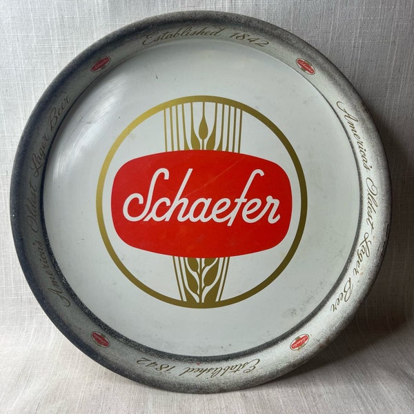 Vintage 60s Schaefer Litho Tin Metal Beer Tray Advertising MCM Barware