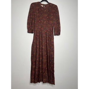 Vintage 90s Lands End Womens 6 Cottage Core Dress Puff Shoulders Paisley Prairie Style